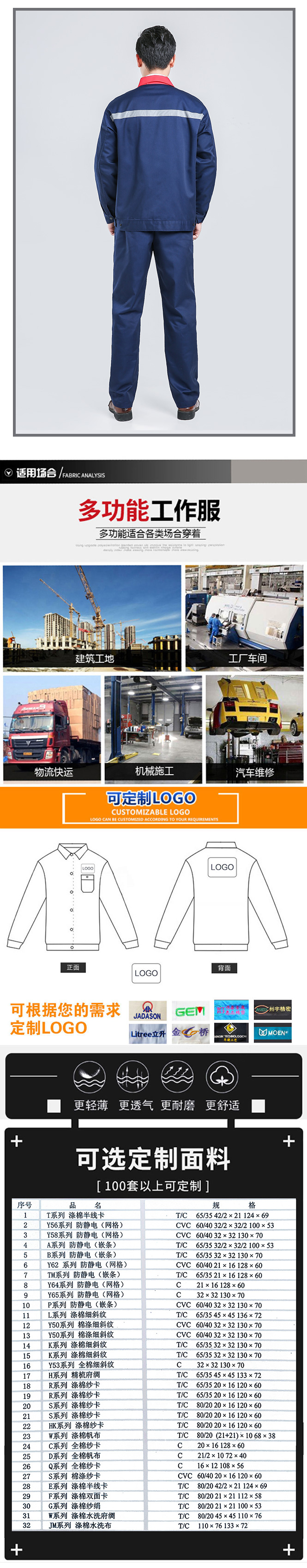 现货长袖秋季工作服详情页